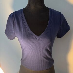 Bozzolo Deep Blue V-Neck Ribbed Crop Top